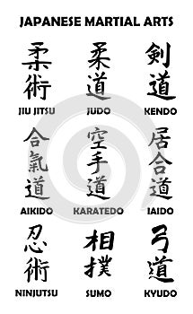 Set of Japanese martial arts symbols