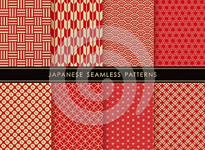 Set Of Japanese Vintage Seamless Patterns, Vector Illustration.