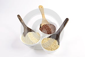 Set of jasmine rice collection have carbohydrates, vitamin and mineral that good for health on isolated white background