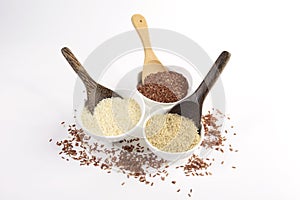 Set of jasmine rice collection have carbohydrates, vitamin and mineral that good for health on isolated white background