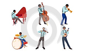 Set of jazz band musicians playing instruments vector illustration