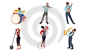 Set of jazz band musicians and singers vector illustration