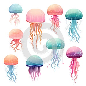 Set of jellyfish on a white background