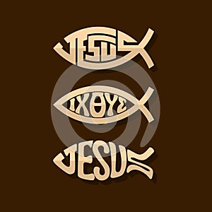 Set of Jesus fish symbols and logo.