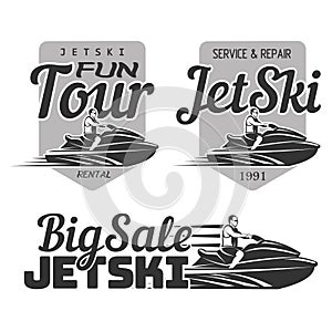 Set of Jet Ski rental, fun tour, service and repair, big sale logo