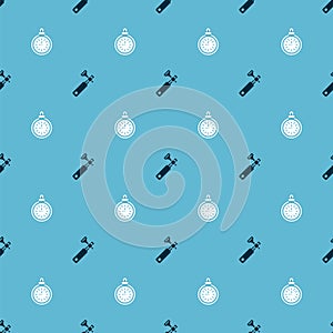 Set Jewelers lupe and Pocket watch on seamless pattern. Vector