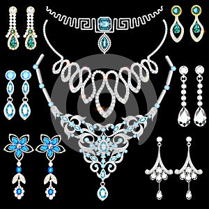 set of jewelry made of silver gold and precious sto