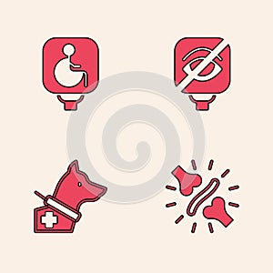 Set Joint pain, knee pain, Disabled wheelchair, Blindness and Guide dog icon. Vector