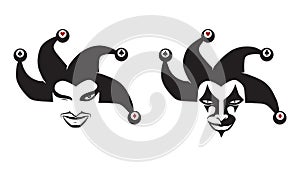 Set of jokers head. Jesters. Buffoons. For your design, vector