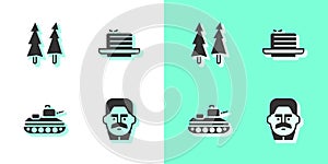 Set Joseph Stalin, Christmas tree, Military tank and Medovik icon. Vector