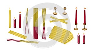 Set of Joss Sticks and Candle for Make Merit