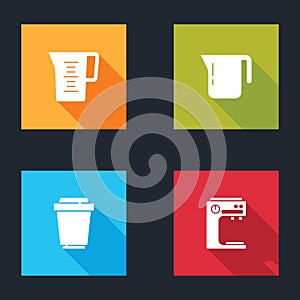 Set Jug glass with water, Coffee pot, cup to go and machine icon. Vector