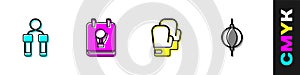 Set Jump rope, Boxing glove, and Punching bag icon. Vector