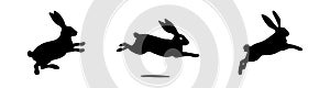 Set of Jumping Rabbit silhouettes. Easter bunnies. Isolated on a white backdrop. A simple black icons of hares. Cute