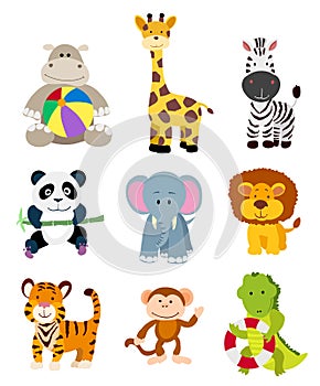 Set of jungle cartoon animals