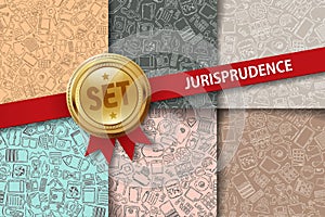 Set of jurisprudence backgrounds with doodle icons
