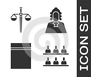 Set Jurors, Scales of justice, Plastic bag with ziplock and Judge icon. Vector