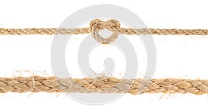 Set of Jute Rope with Reef Knot isolated on white background