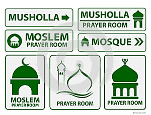 set of kabah icon silhouette or mosque icon sign isolated. Eps.