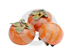 Set of kaki isolated on white.Ripe orange tropical persimmon fruit on white.