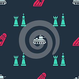 Set Kankles, Military tank and Chess on seamless pattern. Vector