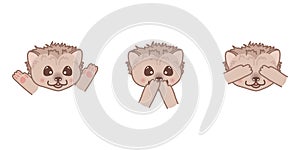 Set of kawaii doodle hedgehogs, cute mammal animal, lovely cartoon drawing pet, editable vector illustration for kids decoration,