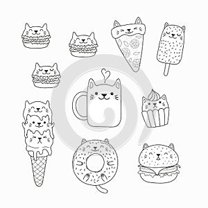 Kawaii cats food coloring pages