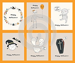 Set of Kawaii Halloween cards