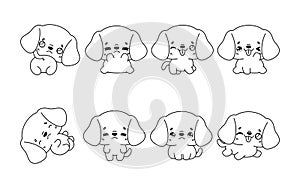 Set of Kawaii Isolated Beagle Dog Coloring Page. Collection of Cute Vector Cartoon Animal Outline for Stickers, Baby