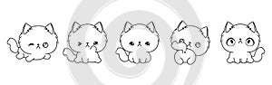 Set of Kawaii Isolated Ragamuffin Cat Coloring Page. Collection of Cute Vector Cartoon Cat Outline for Stickers, Baby