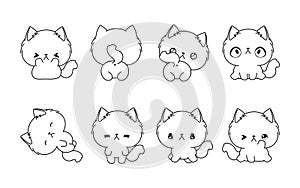 Set of Kawaii Isolated Ragamuffin Cat Coloring Page. Collection of Cute Vector Cartoon Cat Outline for Stickers, Baby