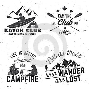 Set of kayak, camping and caravanning club badge.