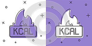 Set Kcal icon isolated on isolated on white and purple background. Health food. Vector