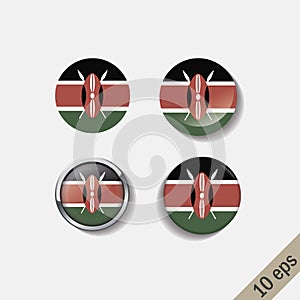 Set of KENYA flags round badges.
