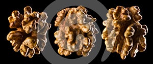 Set of kernel walnut isolated on a black background