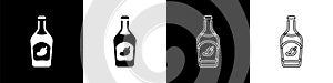 Set Ketchup bottle icon isolated on black and white background. Hot chili pepper pod sign. Barbecue and BBQ grill symbol. Vector