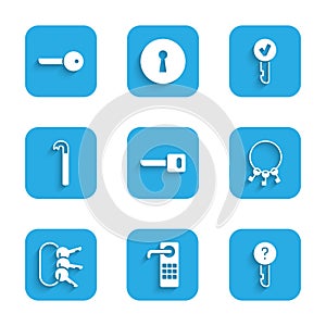 Set Key, Digital door lock, Undefined key, Bunch of keys, Crowbar, and icon. Vector