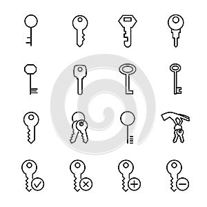 Set of key icons in modern thin line style.