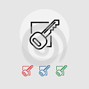 A set of a key symbol in a frame. Vector illustration.