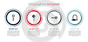 Set Key, Undefined key, and Bicycle lock. Business infographic template. Vector photo