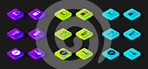 Set Keyhole, Car key with remote, Lock and Broken or cracked lock icon. Vector