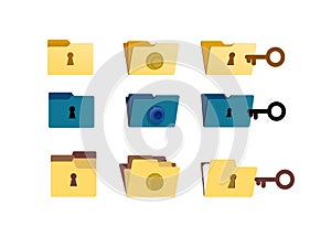 Set of keyhole folder image icon logo. Colored design icon is in flat style. Vector illustration. Isolated on white background
