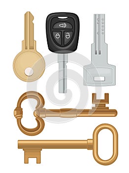 Set keys icons. Classic, vintage, car, modern style. Flat illustration