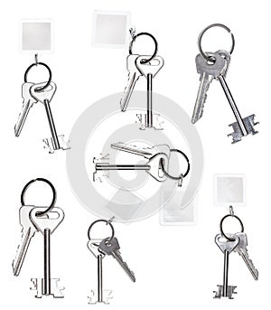 Set of keys on keyring isolated on white