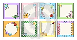 Set of kid cute frame sheets with childish elements. Children post template. Simple scribble vector elements of social