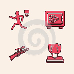 Set Kidnaping, Murder, Safe and Sniper rifle with scope icon. Vector