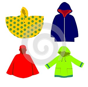 Set of kids raincoats design vector