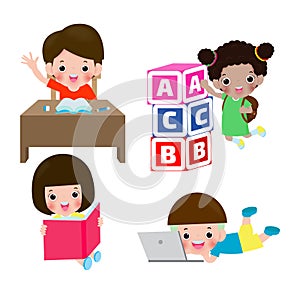 Set of kids at school, back to school education concept isolated on Background vector illustration.