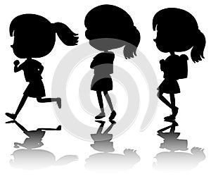 Set of kids silhouette with reflex on white background