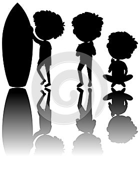 Set of kids silhouette with reflex on white background